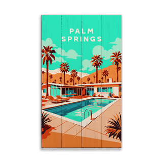 Palm Springs Pool Scene: Smooth Finish - Wood & Metal Wall Art Wood by Out West Design