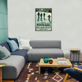 Ski by Moonlight - Wood & Metal Wall Art