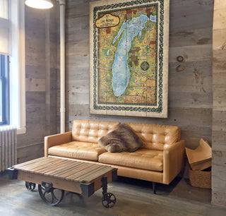 Lake Michigan: Illustrated Map - Wood & Metal Wall Art Lisa Middleton