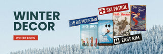 Winter Decor: Our ski-themed old wood signs add cozy lodge vibes to walls, cabins, and après spaces all season long. Shop Winter Signs.