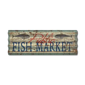 Corrugated Metal Public Fish Market Sign