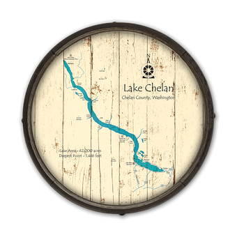 Lake Chelan Washington Wooden Barrel End Map