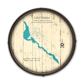 Lake Havasu Wooden Barrel End Map