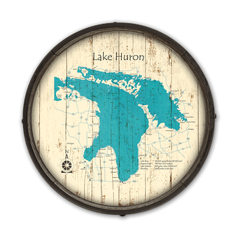 Lake Huron Wooden Barrel End Map