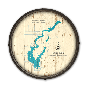 Long Lake Waushburn County Wisconsin Barrel End Map