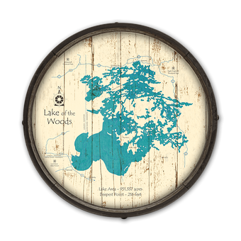 Lake of the Woods Wooden Barrel End Map