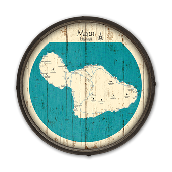 Maui Hawaii Barrel End Map