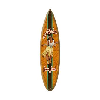 Aloha Hula Girl - Surfboard Wooden Sign