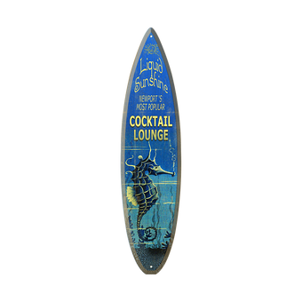 Seahorse Cocktail Lounge - Surfboard Wooden Sign