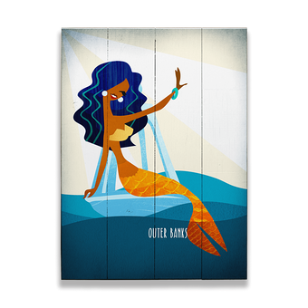Curly Black Haired Mermaid Large Sign