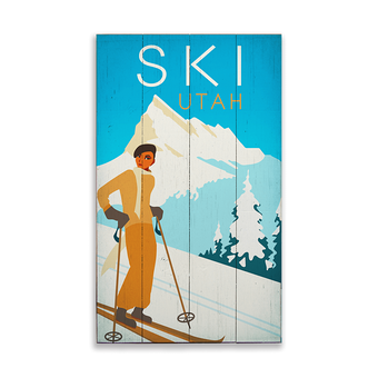 Ski Slope Woman Resort Town Sign