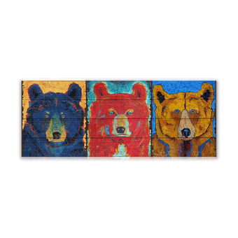Triple Bear Portrait 3 - Large Wood Sign