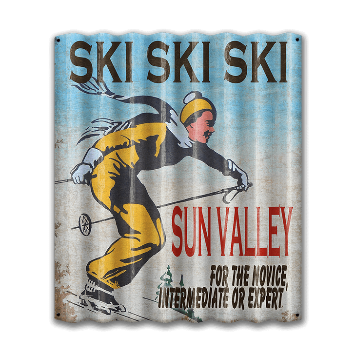 Ski Ski Ski Yellow Corrugated Sign - Ski Ski Ski Yellow