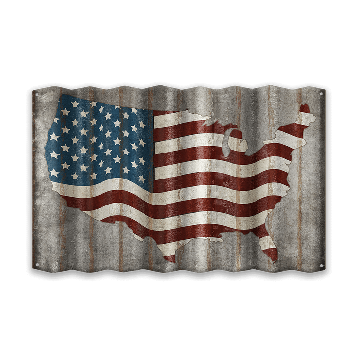 Corrugated USA Map - USA Map on Silver Sign