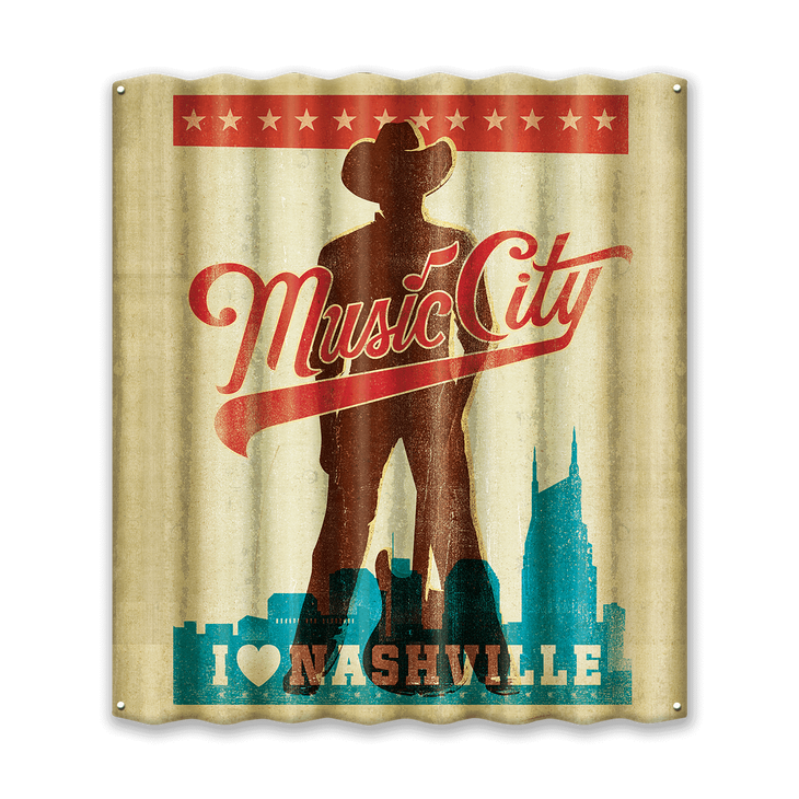 Nashville Music City Cowboy Corrugated Sign - Music City Man