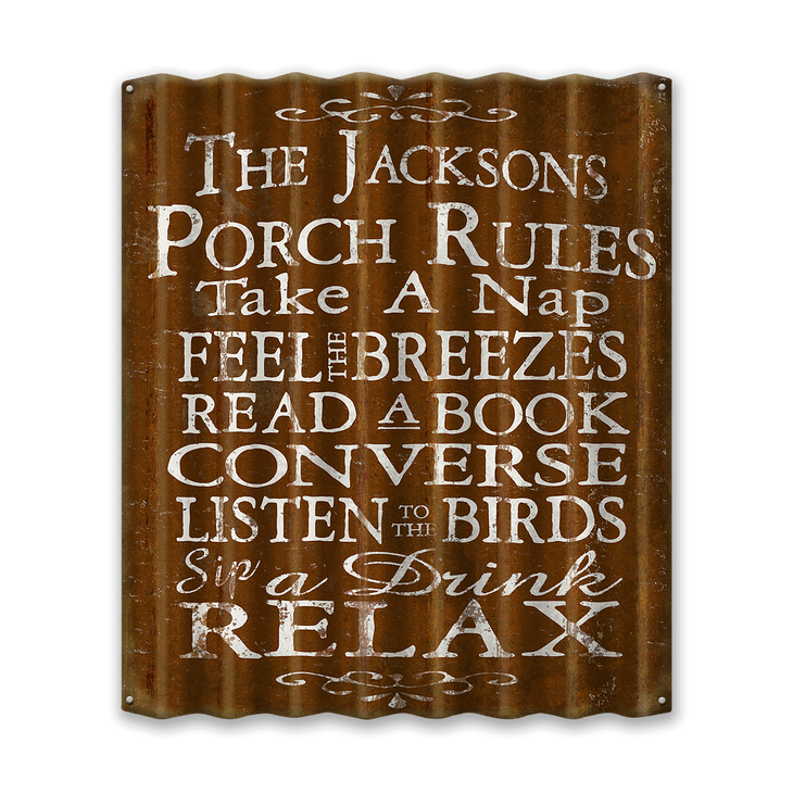 Porch Rules Corrugated Sign - Porch Rules