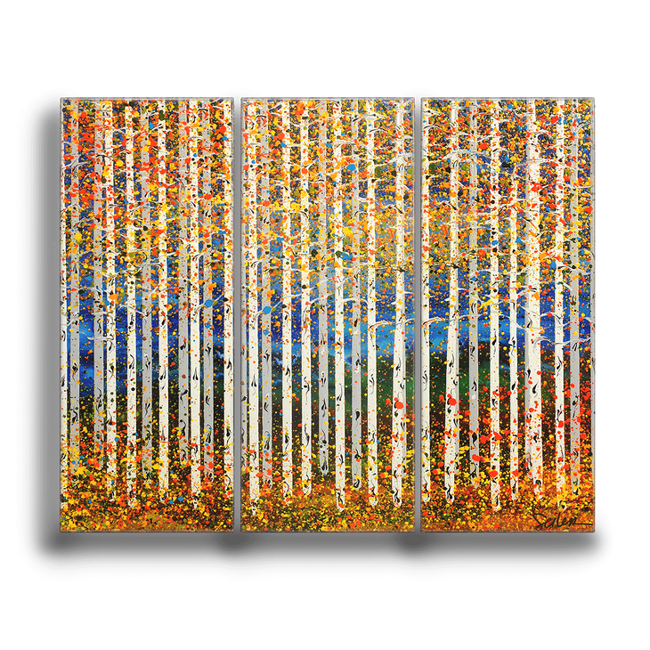 Fall Aspen Trees 3-Panel Box Art - Fall Aspen Trees 3-Panel Box Art