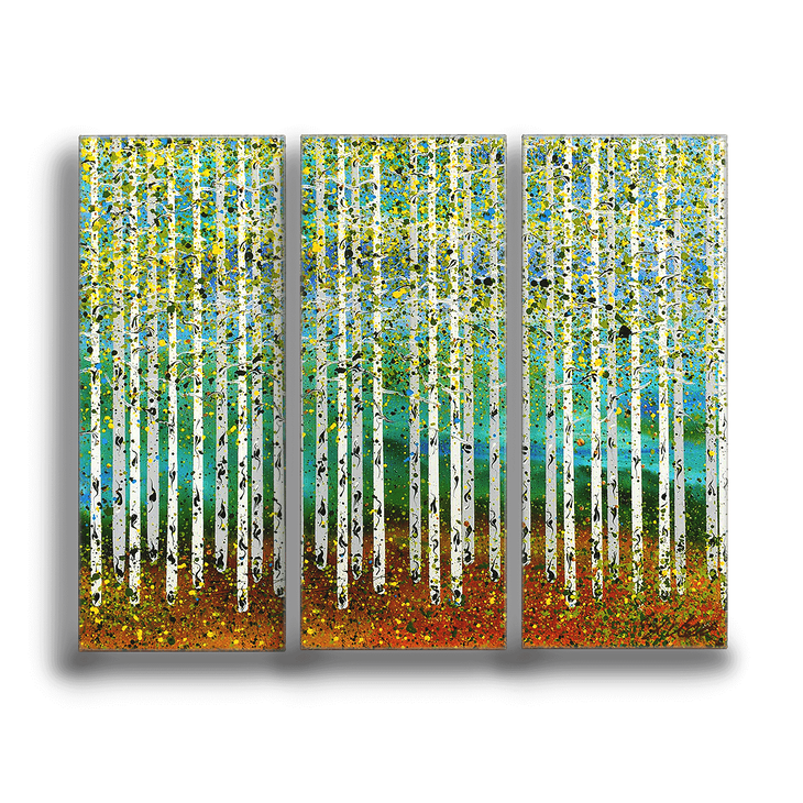 Spring Aspen Trees 3-Panel Box Art - Spring Aspen Trees 3 Panel Box Art