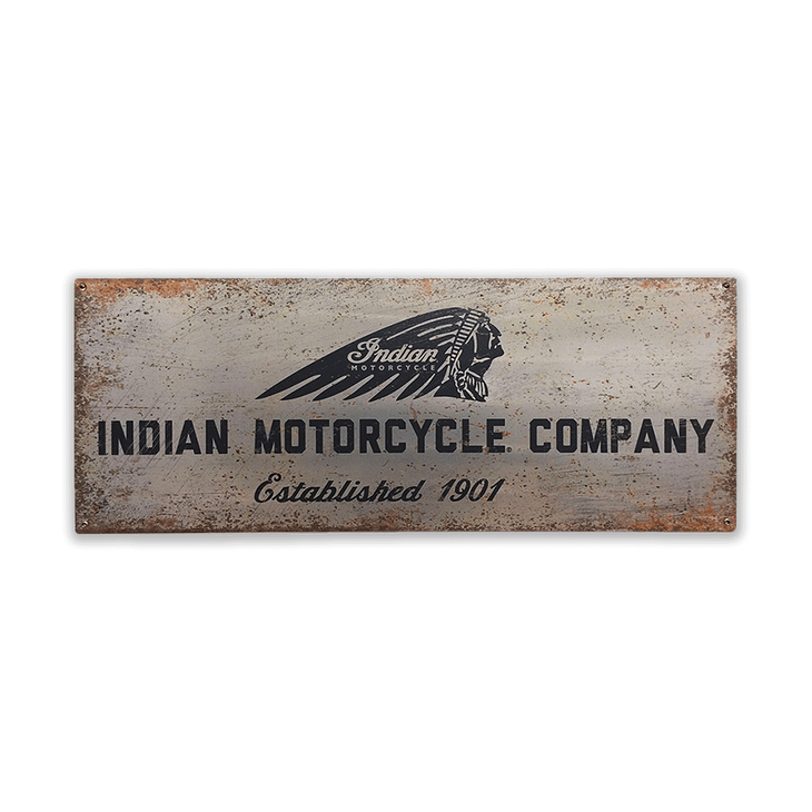 Indian Motorcycle Distressed Silver and Black Aluminum Sign - Indian Motorcycle Distressed Silver and Black Aluminum Sign