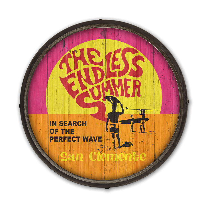 Endless Summer Wave 1 - Barrel End Wooden Sign - Endless Summer In Search of the Perfect Wave