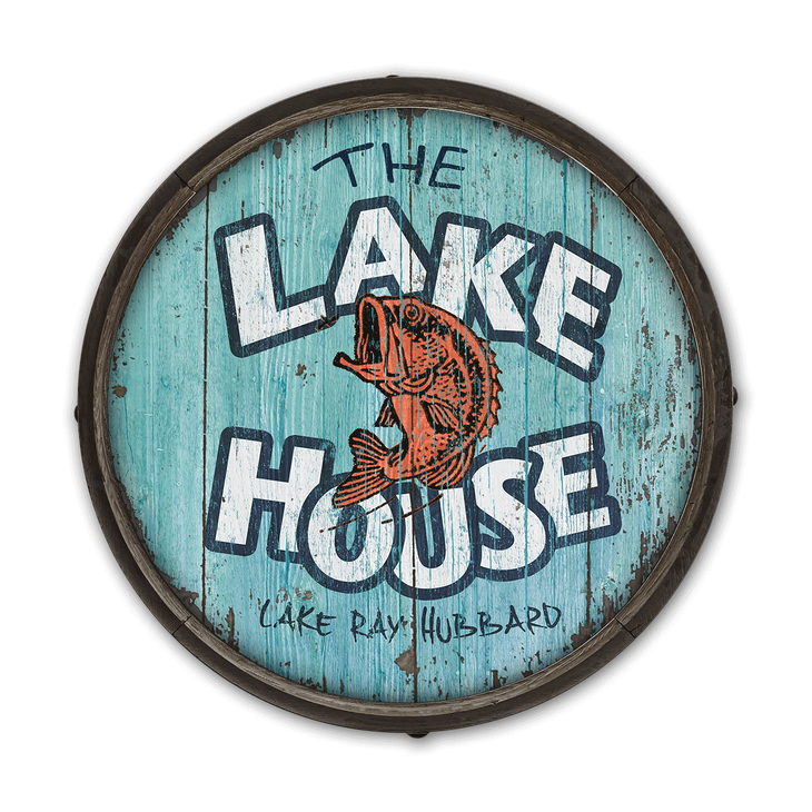 The Lake House - Barrel End Wooden Sign - Lake House Fish