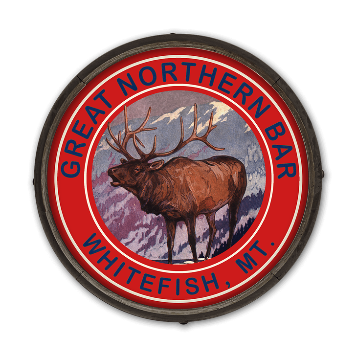 Bugling Elk Wooden Barrel End Sign - Moose Beer