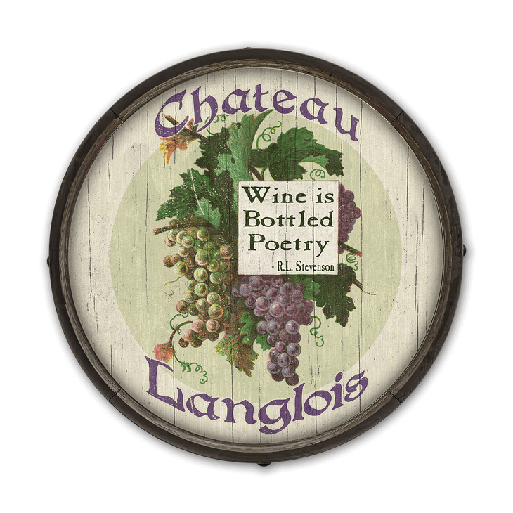 Wine is Bottled Poetry - Barrel End Wooden Sign - Wine is Bottled Poetry