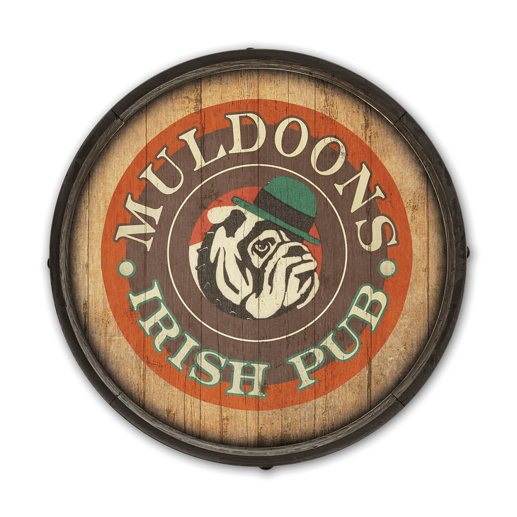 Bulldog Irish Pub Barrel End Wooden Sign - Irish Pub Barrel End