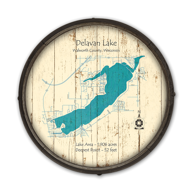 Delavan Lake Wisconsin Barrel End Map - Delavan Lake Wisconsin Barrel End Map