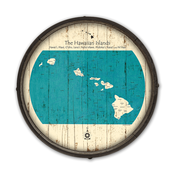 Hawaiian Islands Wooden Barrel End Map - Hawaiian Islands Barrel End