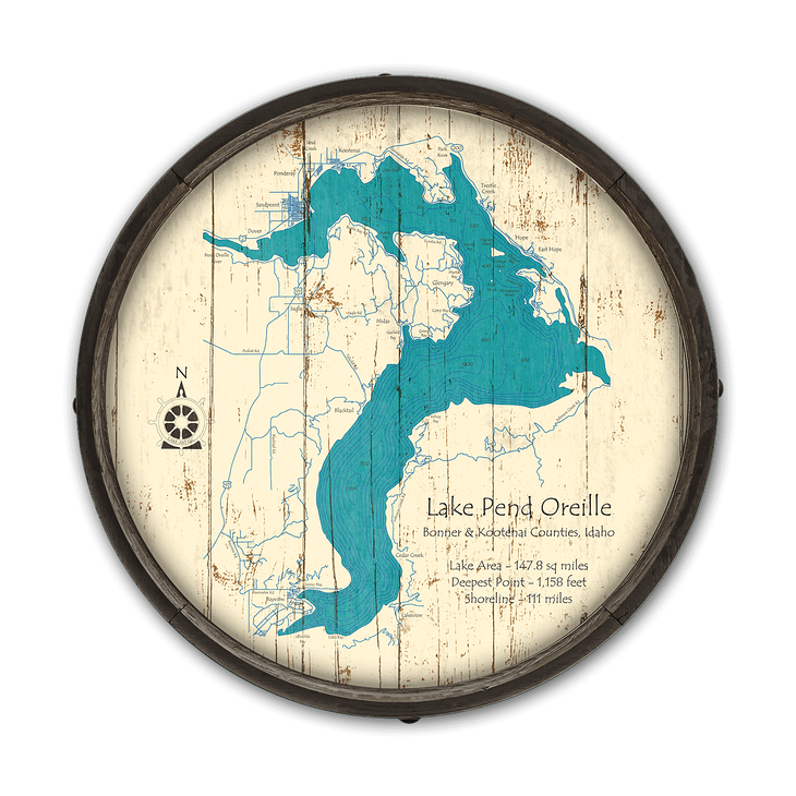 Lake Pend Oreille Idaho Barrel End Map - Lake Pend Oreille Idaho Barrel End Map