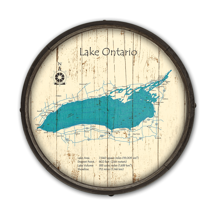 Lake Ontario Map Barrel End - Lake Ontario Map Barrel End