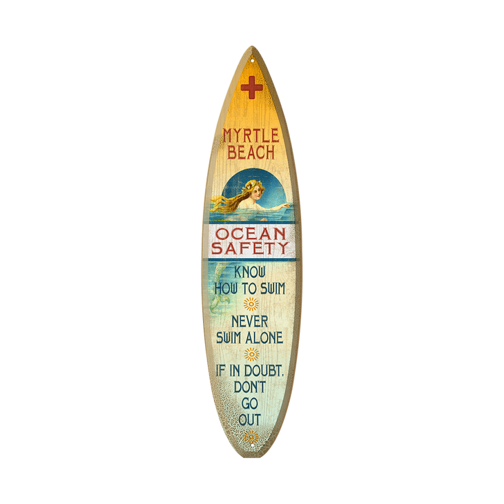 Ocean Safety Mermaid - Surfboard Wooden Sign - OCEAN SAFETY SURFBOARD