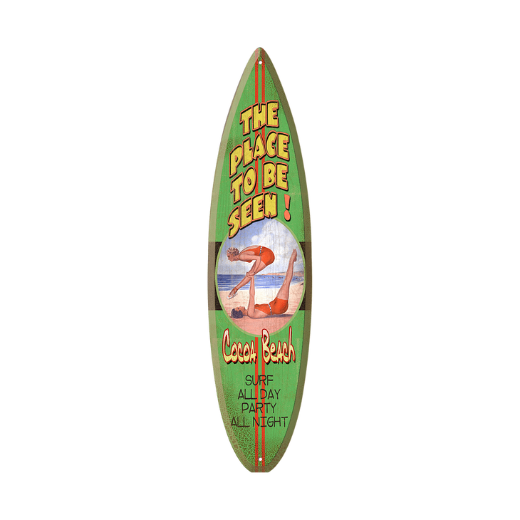 Beach Yoga - Surfboard Wooden Sign - PLACE TO BE SEEN SURFBOARD