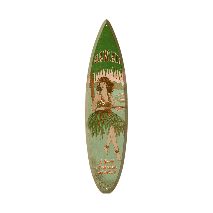 Ukulele Hula Girl - Surfboard Wooden Sign - UKALELE HULA GIRL SURFBOARD