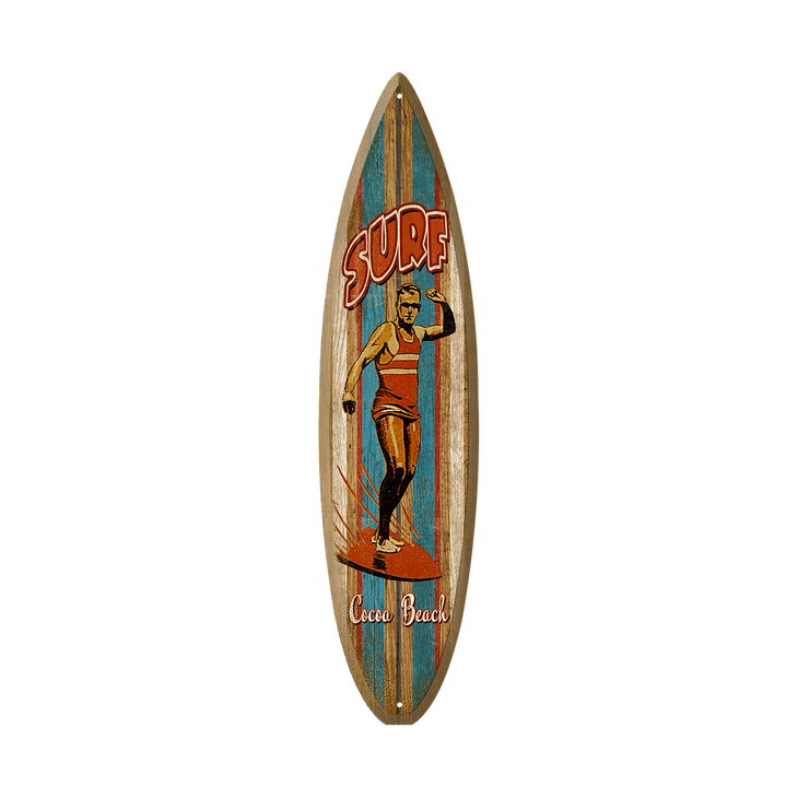 Old School Surfer - Surfboard Wooden Sign - SURF SURFBOARD