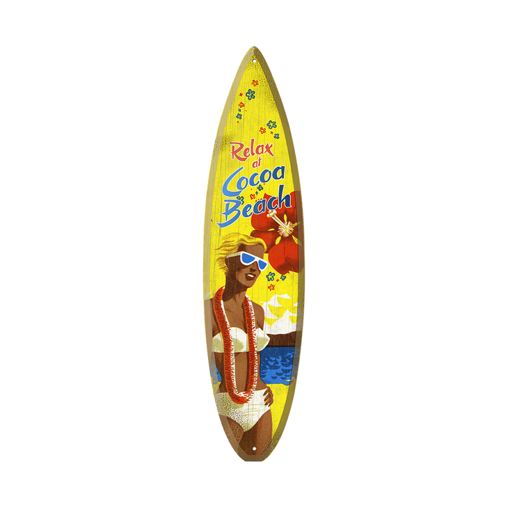 Tanned Beach Babe - Surfboard Wooden Sign - BLONDE AND SUNGLASSES SURFBOARD