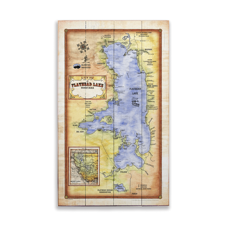 Historic Flathead Lake Vintage Map Version 1 - Flathead Lake Montana