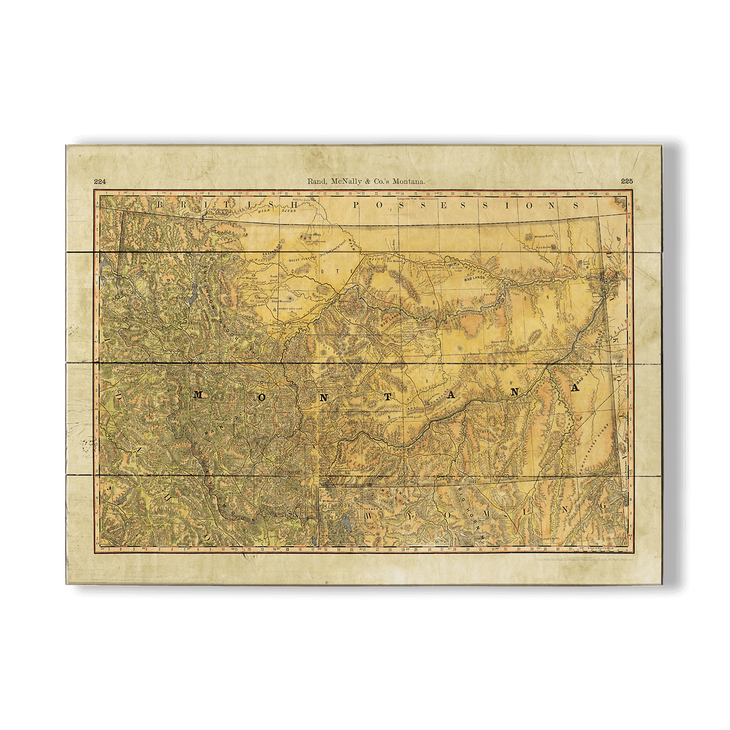 Historic Vintage Map of Montana Wagon Roads - Montana Watershed Map