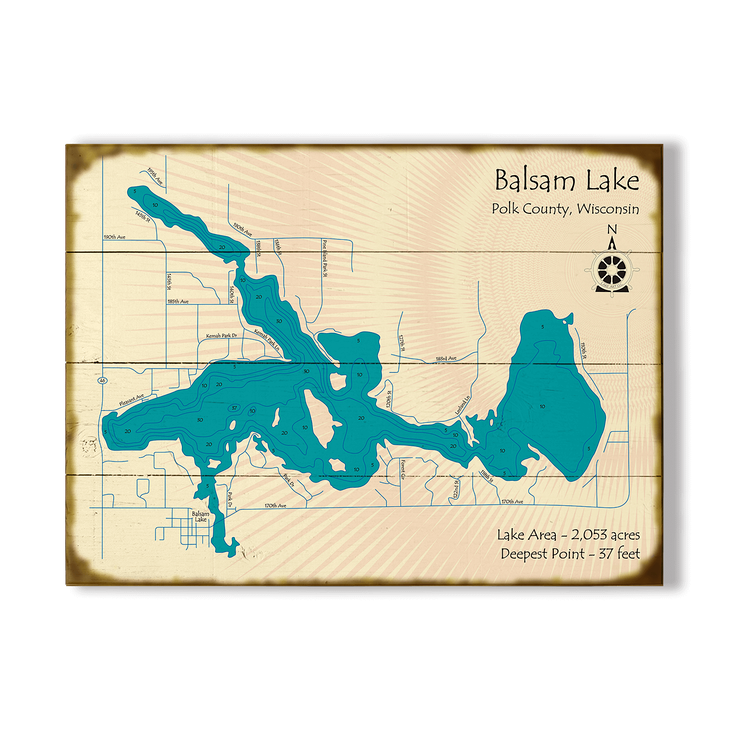 Balsam Lake Wisconsin Map Sign - Balsam Lake Wisconsin Lake Art Sign
