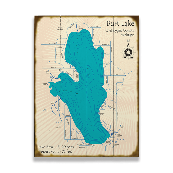 Burt Lake Michigan Map Sign - Burt Lake Michigan