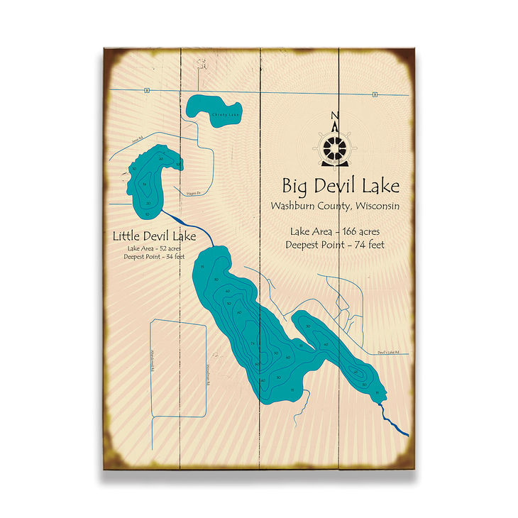 Big and Little Devil Lake Wisconsin Map Sign - Big and Little Devil Lake Wisconsin