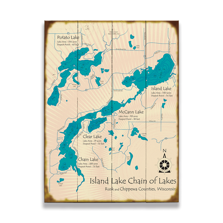Island Lake Chain of Lakes Wisconsin Map Sign - Island Lake Chain of Lakes Wisconsin