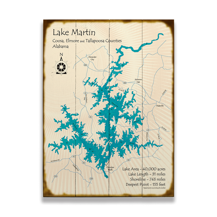 Lake Martin Alabama Map Sign - Lake Martin, AL