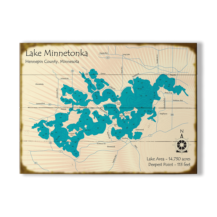 Lake Minnetonka Minnesota Map Sign - Lake Minnetonka Minnesota