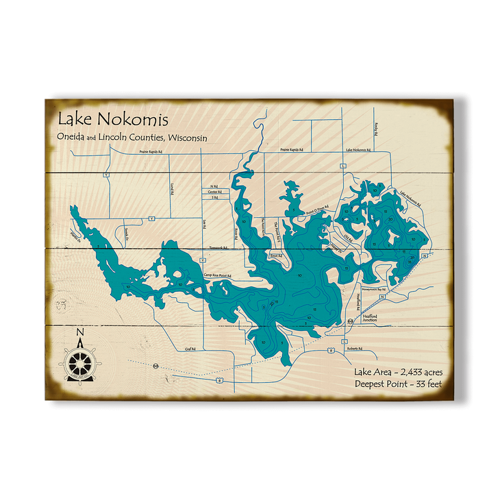 Lake Nokomis Wisconsin Map Sign - Lake Nokomis Wisconsin