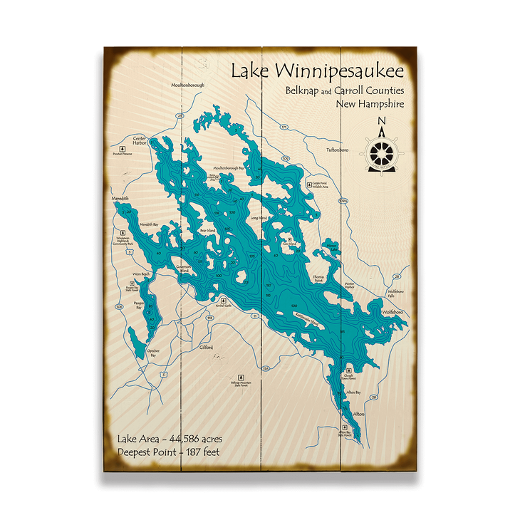 Lake Winnipesaukee Map Sign - Lake Winnipesaukee, NH